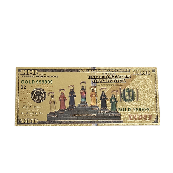 Santa Muerte 100 Dollar Bill Replica Gold Bank Note