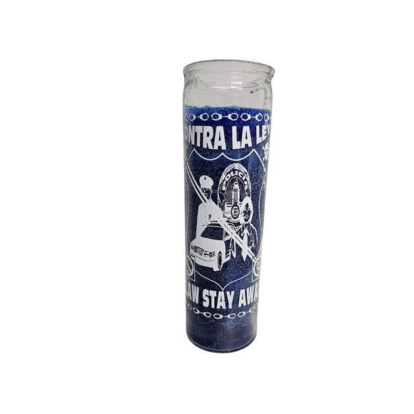 Law Stay Away Blue Ritual Candle / Contra La Ley Veladora Azul