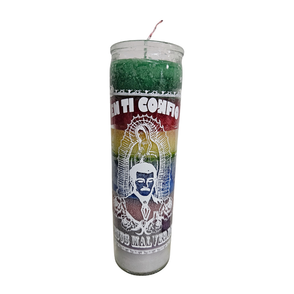 Jesus Malverde Veladora De 7 Colores / 7 Color Jesus Malverde Ritual Candle