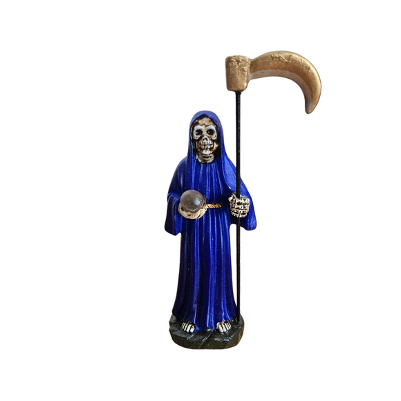 Mini Santa Muerte Statue Blue 3.5 Inches