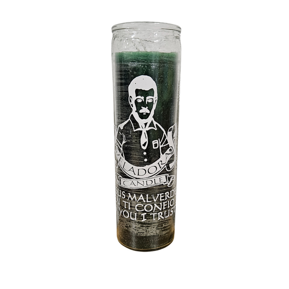 Jesus Malverde In You I trust Green Ritual Candle / En Ti Confio Veladora Verde