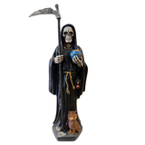 Santa Muerte Black Robe Statue 12 Inch – Holy Death with Globe, Owl & Scythe