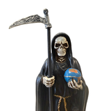 Santa Muerte Black Robe Statue 12 Inch – Holy Death with Globe, Owl & Scythe