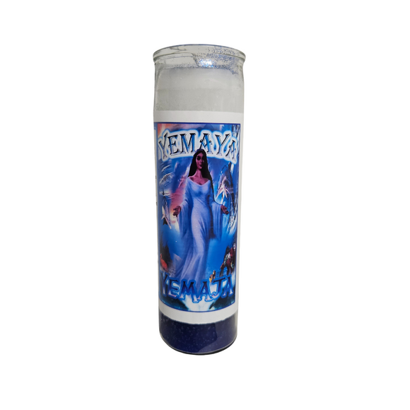 Yemaya White And Blue Pepared Candle / Yemaya Blanco y Azul Veladora Preparada