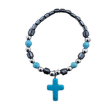 Turquoise Cross Bracelet – Hematite-Style Beaded Christian Jewelry for Faith & Protection