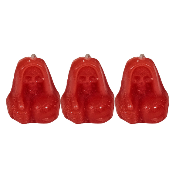 Santa Muerte Small Red Figure Candles 3 Pack