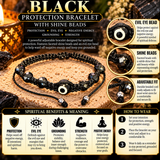 Black Evil Eye Protection Bracelet – Adjustable Black Shine Beads Mal de Ojo Bracelet