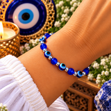 Blue Evil Eye Protection Bracelet – Adjustable Stretch Mal de Ojo Bracelet for Good Luck & Positive Energy