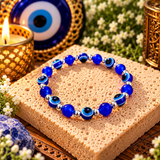 Blue Evil Eye Protection Bracelet – Adjustable Stretch Mal de Ojo Bracelet for Good Luck & Positive Energy