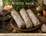 White Sage Smudge Sticks 3 Pack – Natural Sage Bundles for Spiritual Cleansing, Purification & Meditation