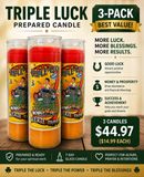 Triple Luck Prepared Candle – Spiritual Candle for Good Luck, Prosperity, Money & Success