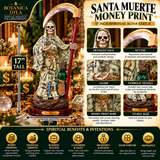 Santa Muerte Money Print Statue 17" Inch – Money Drawing Spiritual Altar Figure for Wealth, Prosperity & Business