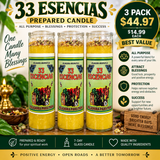 33 Esencias Prepared Candle – 33 Essences All Purpose Spiritual Candle for Blessings, Protection, Luck & Success