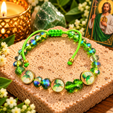San Judas All Shine Beads Bracelet – Green Crystal-Style Saint Jude Tadeo Religious Bracelet