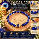 Hamsa Hand Blue & Gold Protection Bracelet – Evil Eye Beaded Bracelet for Good Luck & Positive Energy