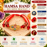 Hamsa Hand Red Shine Bracelet – Adjustable Red String Evil Eye Protection Bracelet with Gold Charm