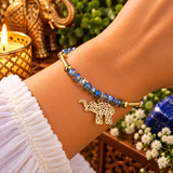 Lucky Elephant Bracelet – Blue Crystal Beaded Good Luck Charm Bracelet for Prosperity & Positive Energy