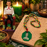 Jesús Malverde Necklace | Red Green Yellow Braided Cord