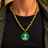 Jesús Malverde Necklace | Red Green Yellow Braided Cord