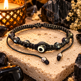 Black Evil Eye Protection Bracelet – Adjustable Black Shine Beads Mal de Ojo Bracelet