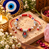 Hamsa Hand Protection Bracelet – Red Evil Eye Mal de Ojo Bracelet with Shiny Beads for Good Luck