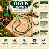 Ogun Green & Black Necklace Orisha Spiritual Beaded Jewelry 18 Inch