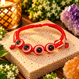 Red Evil Eye Protection Bracelet – Adjustable Red String Mal de Ojo Bracelet with 5 Evil Eye Beads