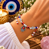 Hamsa Hand Protection Bracelet – Red Evil Eye Mal de Ojo Bracelet with Shiny Beads for Good Luck