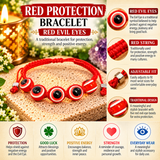 Red Evil Eye Protection Bracelet – Adjustable Red String Mal de Ojo Bracelet with 5 Evil Eye Beads