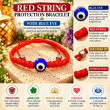 Red String Protection Bracelet with Blue Evil Eye