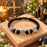San Benito Protection Bracelet – Saint Benedict Medal Bracelet with Black Beads