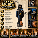 Santa Muerte Black Robe Statue 12 Inch – Holy Death with Globe, Owl & Scythe