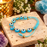 Protection Bracelet Against Evil Eye Sky Blue – Adjustable Blue Beaded Mal de Ojo Bracelet