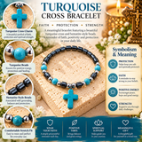 Turquoise Cross Bracelet – Hematite-Style Beaded Christian Jewelry for Faith & Protection