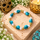 Turquoise Skull Bracelet – Blue Skull Beaded Stretch Bracelet for Protection & Positive Energy