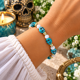 Turquoise Skull Bracelet – Blue Skull Beaded Stretch Bracelet for Protection & Positive Energy