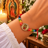 Virgen de Guadalupe Protection Bracelet – Multicolor Beaded Adjustable Religious Bracelet