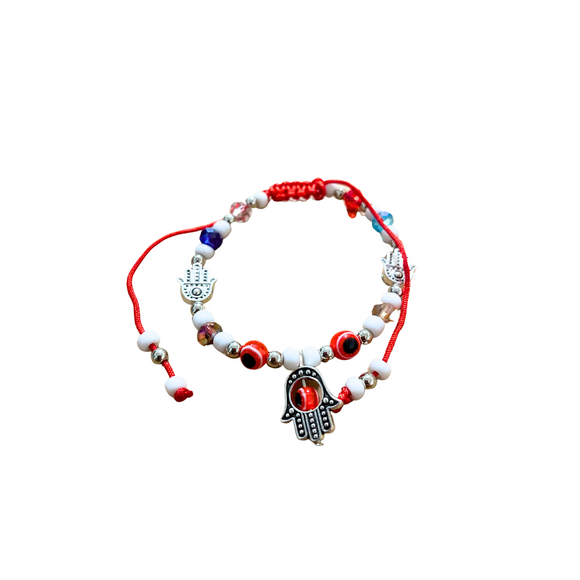 Protection Bracelet Hamsa Hand Eyes & Shine Beads (Adult Size)