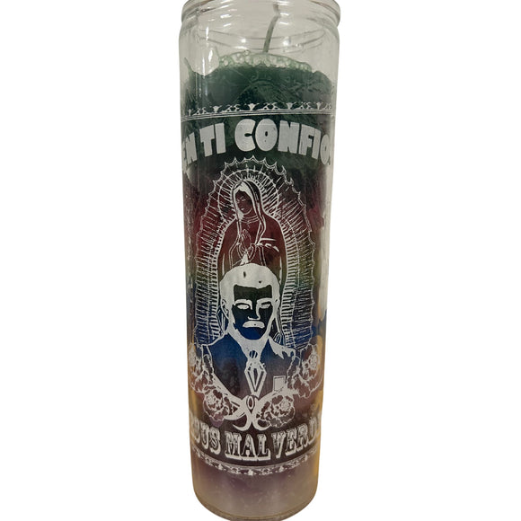 Jesus Malverde 7 Color Ritual Candle/ 7 Color Veladora