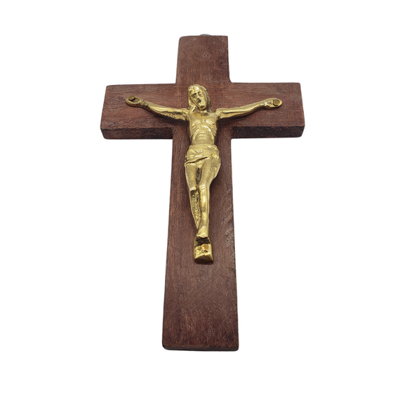 Wooden Cross with Golden Jesus