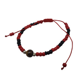 Protection bracelet red & black with brown stone (Adult Size)