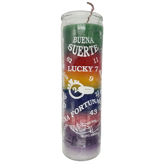 Lucky 7 Color Ritual Candle / Buena Suerte Veladora de 7 Colores