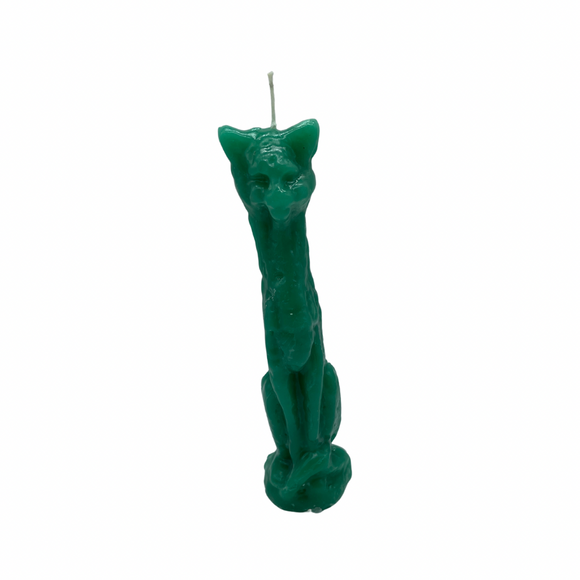 Green Cat Figure Candle / Figura de Gato Candela en Verde 7x1 inches